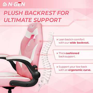 N-GEN Video Gaming Computer Chair Ergonomic Desk Office Chair for Adults with Lumbar Support Flip-Up...