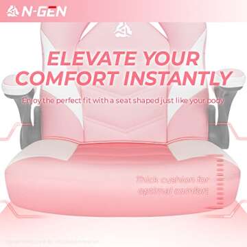 N-GEN Video Gaming Computer Chair Ergonomic Desk Office Chair for Adults with Lumbar Support Flip-Up Arms Adjustable Height Swivel Wheels PU Leather Executive Design for Home and Office (Pink)