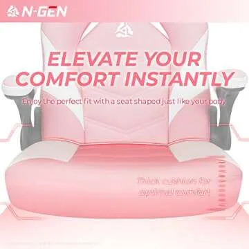 N-GEN Video Gaming Computer Chair Ergonomic Desk Office Chair for Adults with Lumbar Support Flip-Up Arms Adjustable Height Swivel Wheels PU Leather Executive Design for Home and Office (Pink)