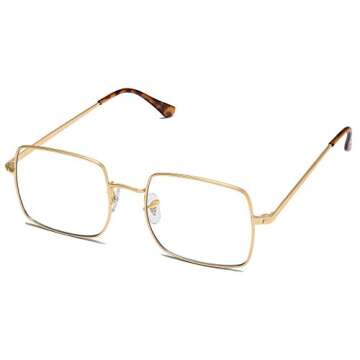 SOJOS Blue Light Blocking Glasses Women Small Face, Square Metal Computer Gaming Lightweight Eyeglasses, Anti Glare UV Ray Filter Eyeglasses SJ5063 with Gold Frame/Anti-Blue Light Lens