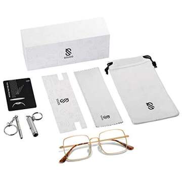 SOJOS Blue Light Blocking Glasses Women Small Face, Square Metal Computer Gaming Lightweight Eyeglasses, Anti Glare UV Ray Filter Eyeglasses SJ5063 with Gold Frame/Anti-Blue Light Lens