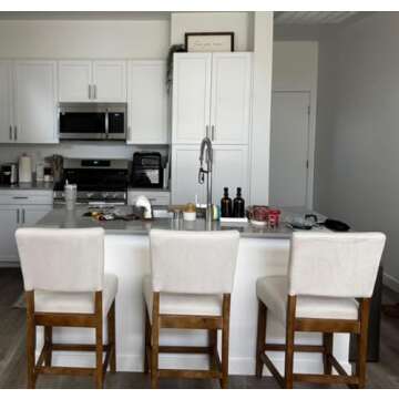 DAGONHIL 24 Inches Counter Height Bar Stools Set of 4, Upholstered Barstools with Wood Legs, Island Chairs for Kitchen Counter, Towel Cloth (Beige)