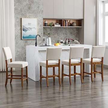 DAGONHIL 24 Inches Counter Height Bar Stools Set of 4, Upholstered Barstools with Wood Legs, Island Chairs for Kitchen Counter, Towel Cloth (Beige)