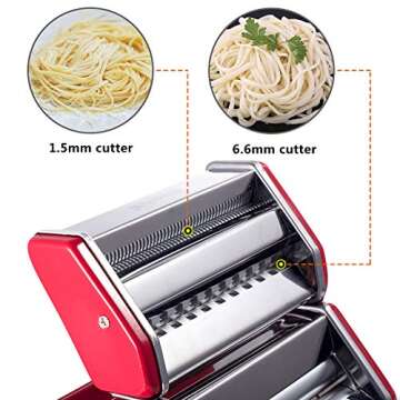 Shule Pasta Maker Machine Stainless Steel Adjustable Pasta Roller and Cutter for Tagliattelle Linguine Lasagna Noodles, Classic Red