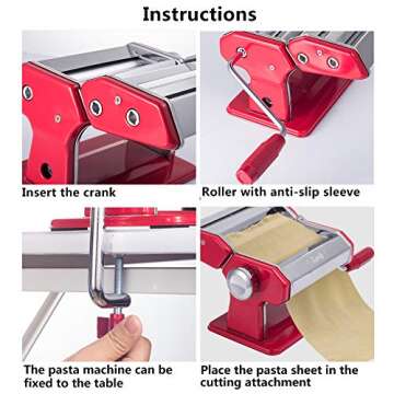 Shule Pasta Maker Machine Stainless Steel Adjustable Pasta Roller and Cutter for Tagliattelle Linguine Lasagna Noodles, Classic Red