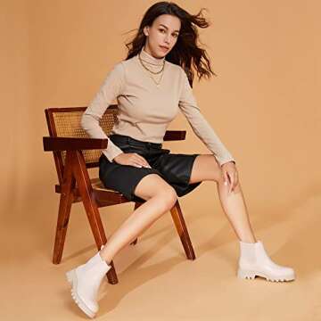 firelli Women Ankle Booties Chelsea Comfortable Boots Slip On Winter Booties (6,Ivory)