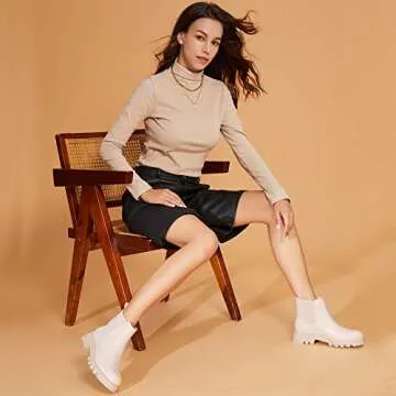 firelli Women Ankle Booties Chelsea Comfortable Boots Slip On Winter Booties (6,Ivory)