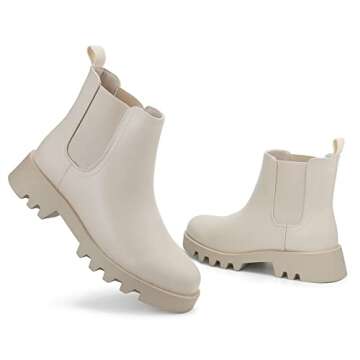 firelli Women Ankle Booties Chelsea Comfortable Boots Slip On Winter Booties (6,Ivory)
