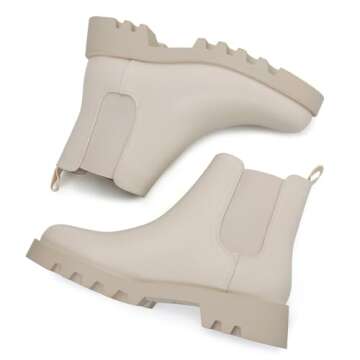 firelli Women Ankle Booties Chelsea Comfortable Boots Slip On Winter Booties (6,Ivory)