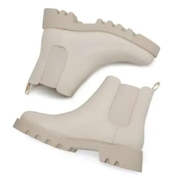 firelli Women Ankle Booties Chelsea Comfortable Boots Slip On Winter Booties (6,Ivory)