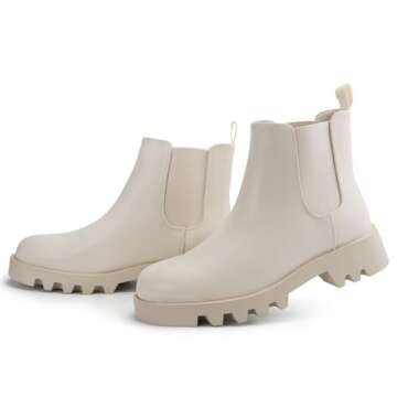 firelli Women Ankle Booties Chelsea Comfortable Boots Slip On Winter Booties (6,Ivory)