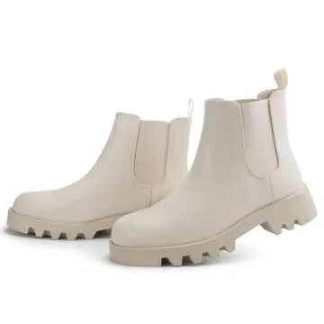 firelli Women Ankle Booties Chelsea Comfortable Boots Slip On Winter Booties (6,Ivory)