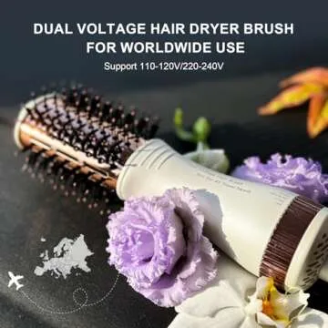 Travel Dual Voltage Hair Dryer Brush 4-IN-1 Portable Mini Hot Air Blow Dryer Straightener & Curler B...