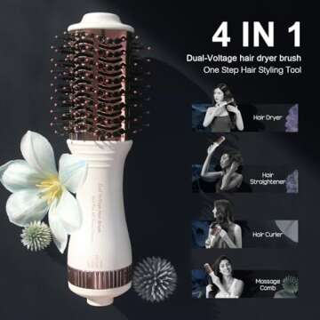 Travel Dual Voltage Hair Dryer Brush - 4-IN-1 Styling Tool