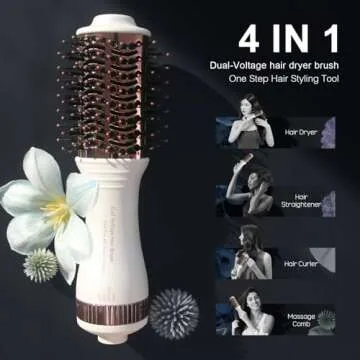 Travel Dual Voltage Hair Dryer Brush - 4-IN-1 Styling Tool