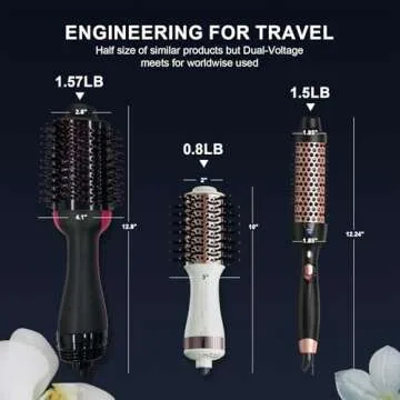 Travel Dual Voltage Hair Dryer Brush - 4-IN-1 Styling Tool