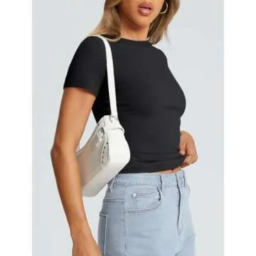 Trendy Queen Womens Basic T Shirts Summer Tops 2025 Crop Short Sleeve Y2k Tee Cute Gym Fashion Workout Clothes Black S