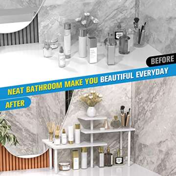 JayRex Bathroom Organizer Countertop Corner Shelf, 3 Tier Moveable Organizer for Make Up, Dresser Table, Desktop (White)