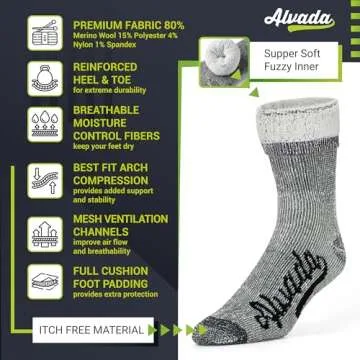 Alvada Merino Wool Hiking Socks Thermal Warm Crew Winter Boot Sock For Men & Women 3 Pairs