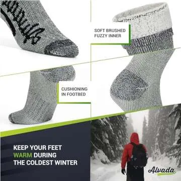 Alvada Merino Wool Hiking Socks Thermal Warm Crew Winter Boot Sock For Men & Women 3 Pairs