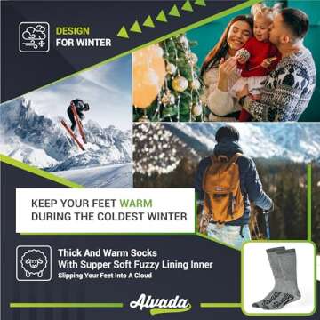 Alvada Merino Wool Hiking Socks Thermal Warm Crew Winter Boot Sock For Men & Women 3 Pairs