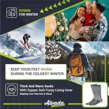 Alvada Merino Wool Hiking Socks Thermal Warm Crew Winter Boot Sock For Men & Women 3 Pairs