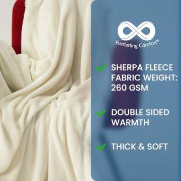 Everlasting Comfort Furry Sherpa Throw Blanket - Soft, Fluffy, Fuzzy, Plush, Thick, Minky Throws