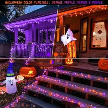 JMEXSUSS 168ft 600 LED Halloween Decor Lights Outdoor Clear Wire, Orange Purple Halloween String Lights Indoor Plug in,Halloween Lights for Tree Porch Yard Decorations