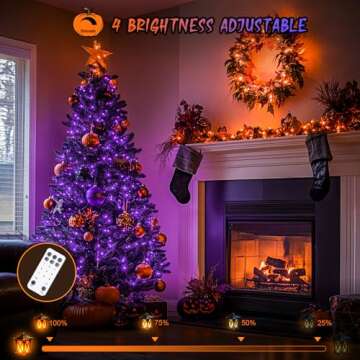 JMEXSUSS 168ft 600 LED Halloween Decor Lights Outdoor Clear Wire, Orange Purple Halloween String Lights Indoor Plug in,Halloween Lights for Tree Porch Yard Decorations