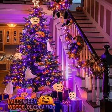 JMEXSUSS 168ft 600 LED Halloween Decor Lights Outdoor Clear Wire, Orange Purple Halloween String Lights Indoor Plug in,Halloween Lights for Tree Porch Yard Decorations