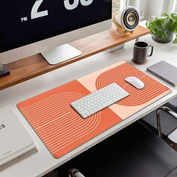 Two Toned Boho Desk Mat XXL Mouse Pad Large Boho Aesthetic Office Decor Desk Accessories for Women Girl Full Desk Mousepad XL Laptop Keyboard Mouse Mat Desk Pad Orange 31.5''X15.7''