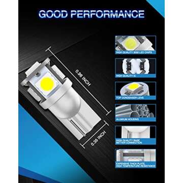 Marsauto 194 LED Bulb Pack - Bright 6000K White Light