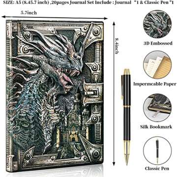 LongLongJin DND Dungeon and Dragon Notebook 3D Embossed Leather Dragon Journal with Pen