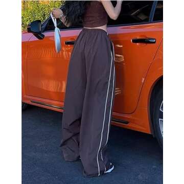 Shebote Womens Parachute Pants Wide Leg Baggy Pants Y2K Elastic Waist Jogger Sweatpants Track Pants Streetwear(0046-Coffee-M)
