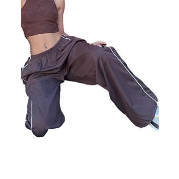 Shebote Womens Parachute Pants Wide Leg Baggy Pants Y2K Elastic Waist Jogger Sweatpants Track Pants Streetwear(0046-Coffee-M)