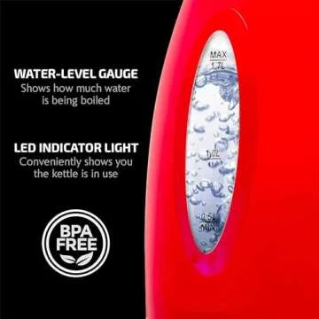 OVENTE Electric Kettle Hot Water Heater 1.7 Liter - BPA Free Fast Boiling Cordless Water Warmer - Auto Shut Off Instant Water Boiler for Coffee & Tea Pot - Red KP72R