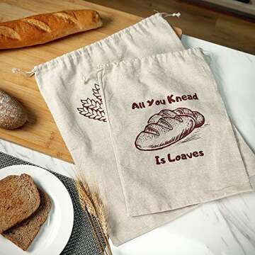 Linen Bread Bags: 4-Pack Natural Unbleached Reusable Drawstring Bags for Fresh Breads