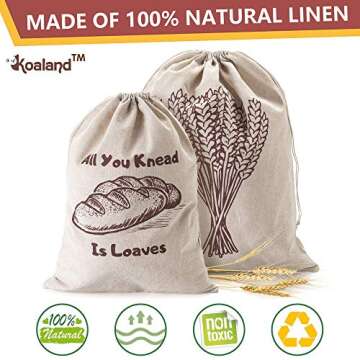 Reusable Linen Bread Bags - Pack of 4 for Fresh Storage