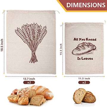 Reusable Linen Bread Bags - Pack of 4 for Fresh Storage
