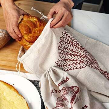 Reusable Linen Bread Bags - Pack of 4 for Fresh Storage