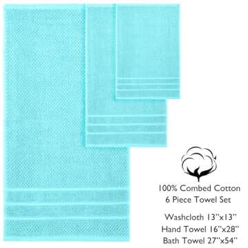 Feather & Stitch 100% Cotton 625 GSM Bath Towel Set of 6, Ultra Soft Highly Absorbent 2 Bath Towels, 2 Hand Towels & 2 Washcloth - Luxury Quick Dry Shower Towels