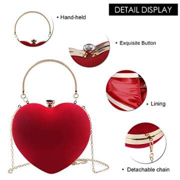 LUI SUI Women Heart Purse Wedding Party Evening Bag Cute Heart Shaped Clutch Small Cocktail Prom Tote Handbag