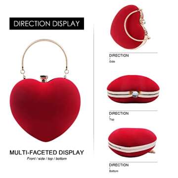 LUI SUI Women Heart Purse Wedding Party Evening Bag Cute Heart Shaped Clutch Small Cocktail Prom Tote Handbag