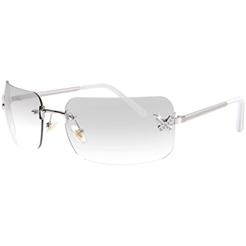 Rectangle Y2k Sunglasses for Women,Trendy Rimless Clear Sunglasses Retro Square Vintage Shades