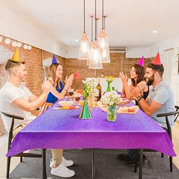 Just Shimmer 2 pcs Purple Holographic Plastic Tablecloths Laser Table Covers 40" x 108" Foil Disposable Table Cloths for Party Birthday Wedding Christmas Holiday Party Decorations