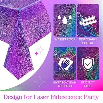 Just Shimmer 2 pcs Purple Holographic Plastic Tablecloths Laser Table Covers 40" x 108" Foil Disposable Table Cloths for Party Birthday Wedding Christmas Holiday Party Decorations