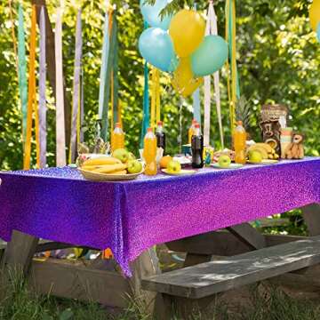 Just Shimmer 2 pcs Purple Holographic Plastic Tablecloths Laser Table Covers 40" x 108" Foil Disposable Table Cloths for Party Birthday Wedding Christmas Holiday Party Decorations