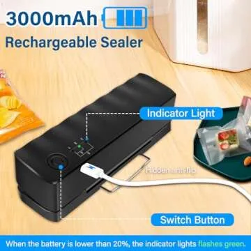 Bag Sealer - Mini Rechargeable Food Sealer Machine,5 Adjustable Gears Chip Bag Resealer,with 3000mAh...