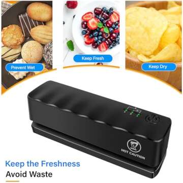 Bag Sealer - Mini Rechargeable Food Sealer Machine,5 Adjustable Gears Chip Bag Resealer,with 3000mAh Battery and 4.7" Heating Strip Seal for Vacuum Sealer Bags, Food Snack Bags Storage (Black)