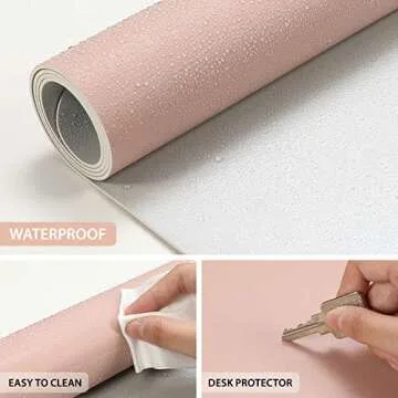 AFRITEE Desk Pad Desk Protector Mat - Dual Side PU Leather Desk Mat Large Mouse Pad, Writing Mat Waterproof Desk Cover Organizers Office Home Table Gaming Decor （Rose Pink/Silver, 23.6" x 13.8"